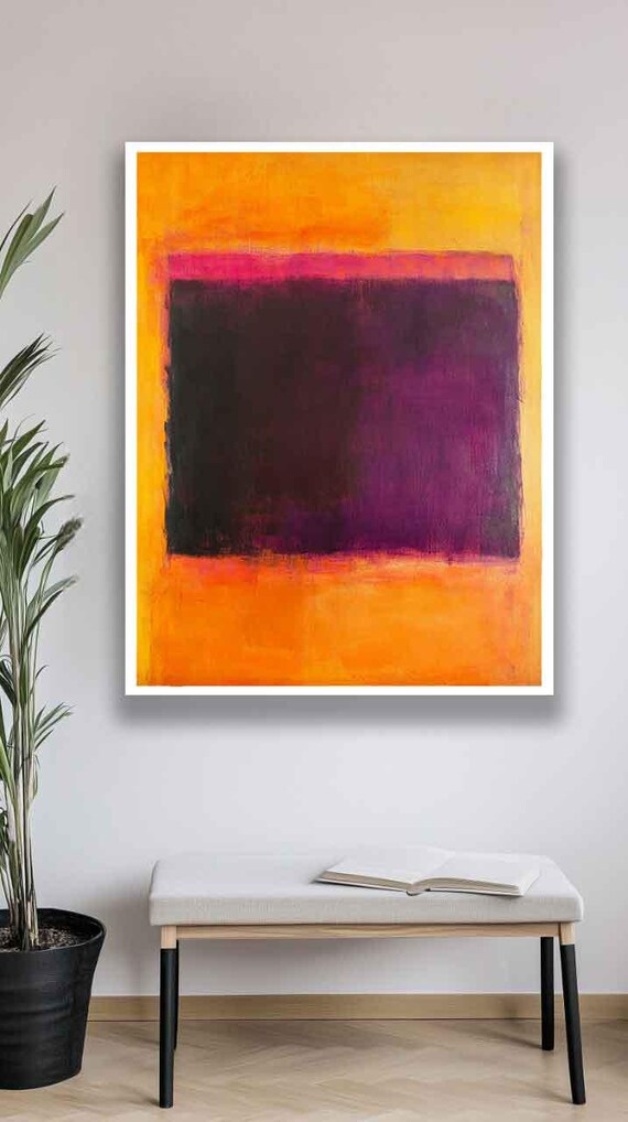 抽象画 オレンジと黒の絵画plz マーク・ロスコのオレンジと紫の抽象画：現代表現主義 - Etsy 日本
