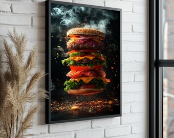 Impresión en lienzo de hamburguesa: arte moderno para la pared de la cocina