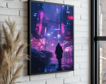 Cyberpunk Night City Canvas Print: Neon Landscape Wall Decor