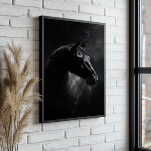 Horse Wall Art, Black Horse Canvas Art Decor, Animal Wall Art, Canvas Wall Art Decor, Framed Canvas, Horse Poster Decor, Ready to Hang