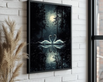 Swan Canvas Wall Art: Forest River Night Portrait