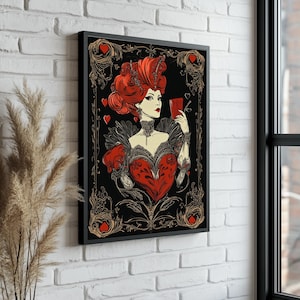 Moderne canvas muurkunst, speelkaart koningin der harten schilderij, speelkaart moderne kunst, modern interieur,,