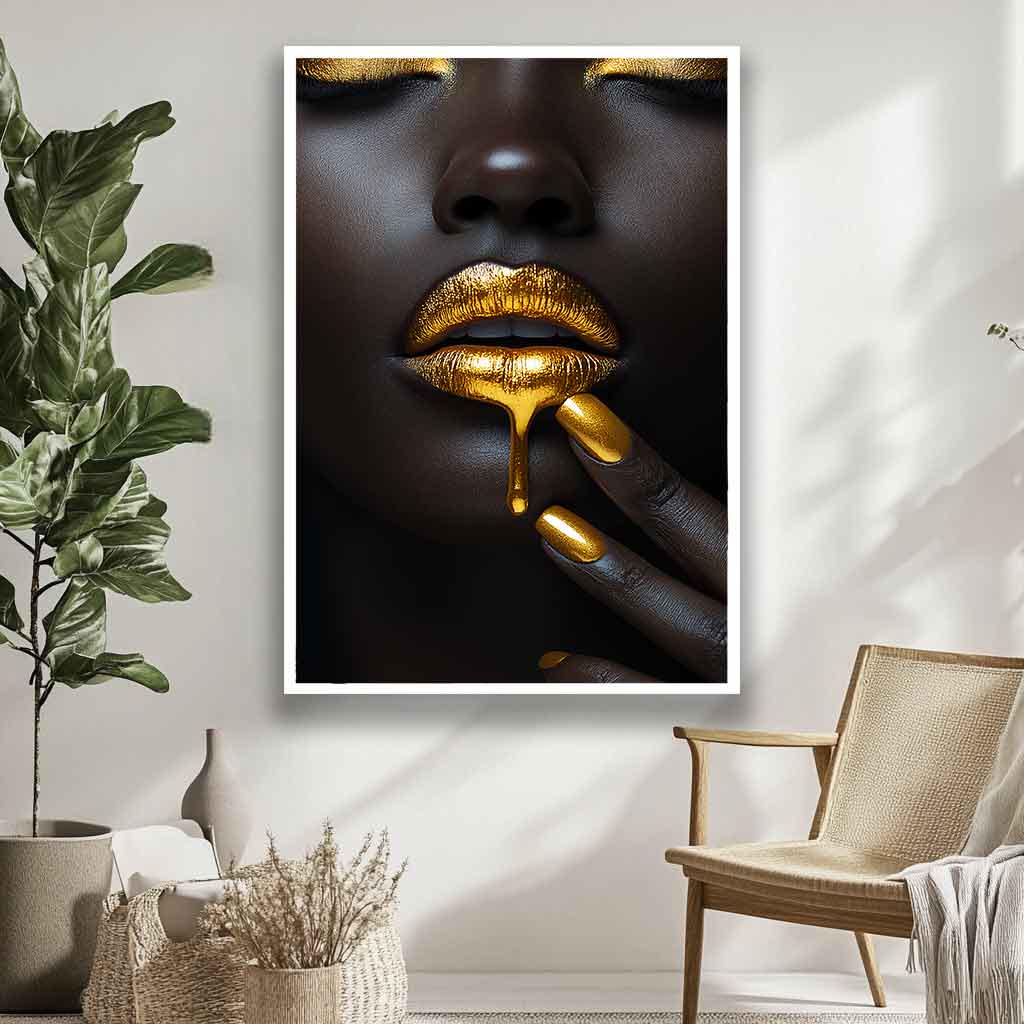 Black Woman Gold Lips Canvas Print: Modern Glam Wall Art - Etsy