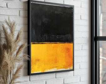 Mark Rothko Style Abstract Canvas Painting: Black & Yellow Minimalist Wall Decor
