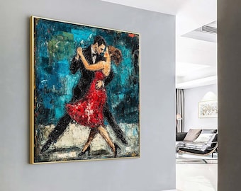 Tango Dance Canvas Art: Romantic Couple, Red Dress Wall Decor