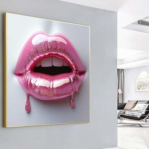 Pink Lipstick Lip Portrait | Woman Canvas Print | Modern Wall Art & Unique Gift for Her | Trendy Décor for Home,