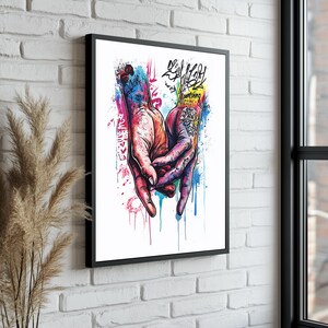Graffiti Hands Canvas Print | Banksy Graffiti Wall Art | Modern Wall Art & Minimalist Decor | Graffiti Art Poster for Unique Home Design