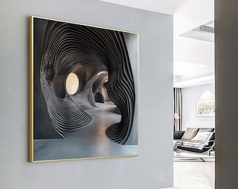 Modern Optical Illusion Canvas Painting, Abstract Home Decor, Minimalist Optical Art Gift,,