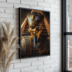 Tutankhamun Canvas Wall Art – Golden Egyptian Pharaoh Portrait with Royal Details and Spiritual Energy
