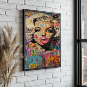 Marilyn Monroe Graffiti Pop Art - Vibrant Bubble Gum Street Art Canvas Wall Decor | Marilyn Monroe Graffiti | Street Graffiti Wall Art