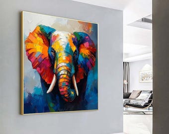 Lienzo con retrato de elefante colorido: decoración minimalista moderna