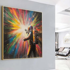 Banksy Graffiti Canvas | Banksy Rainbow Man | Modern Wall Art & Minimalist Decor | Graffiti Art Poster for Unique Home Design