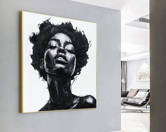 Schwarze Frau Ölgemälde Stil Leinwand Druck: Ethnische Wandkunst