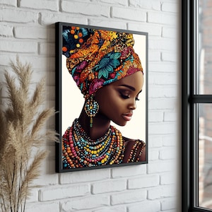 Ethnic Canvas Print, African Women Wall Art, African Woman with Beaded Necklace Portrait, Ethnic Canvas Wall Decor, Ethnic Women Unique Gift