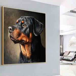 Dog Canvas Wall Decor | Cute Posing Rottweiler Portrait | Modern Dog Painting, Rottweiler wall Art, Dog Canvas Print, Minimalist Wall Art