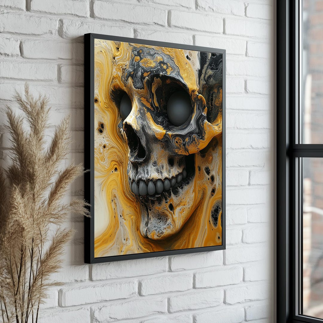 Skull Canvas Painting – Gothic Skull Wall Art – Grunge Rock Home
