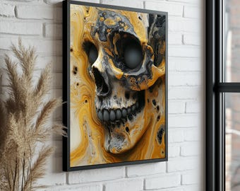 Skull Canvas Painting – Gothic Skull Wall Art – Grunge Rock Home Decor
