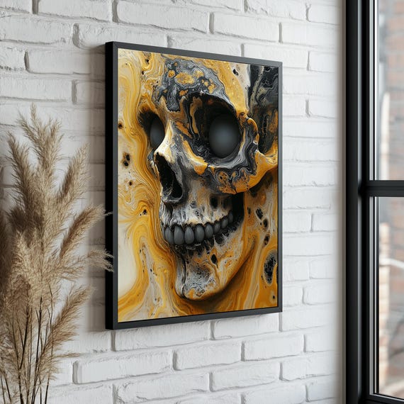Skull Canvas Painting – Gothic Skull Wall Art – Grunge Rock Home