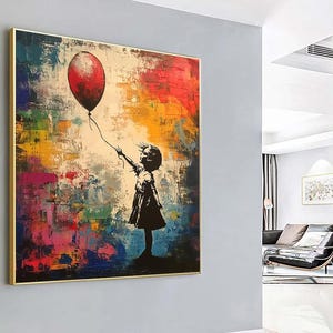 Banksy Graffiti Canvas | Banksy Girl Holding Red Balloon | Modern Wall Art & Minimalist Decor | Graffiti Art Poster for Unique Home Design