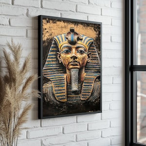 Pharaoh Khufu Egyptian Canvas Art: Gold & Blue Portrait