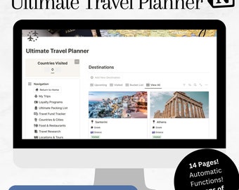 Ultimate Travel Planner | Notion Template | Journal | Loyalty Program Tracker | Reusable Packing List | Travel Fund Tracker | VIDEO TUTORIAL