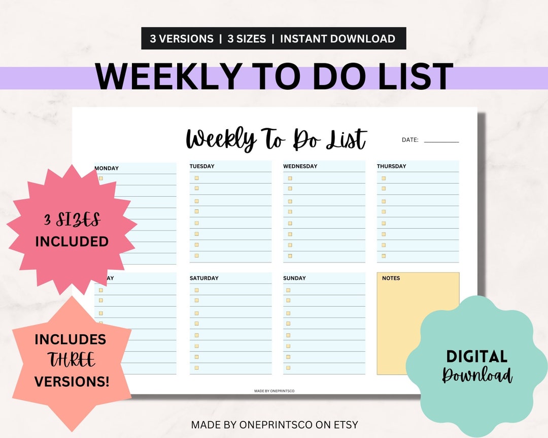 Weekly Printable Landscape to Do List Template Blank Tracker - Etsy