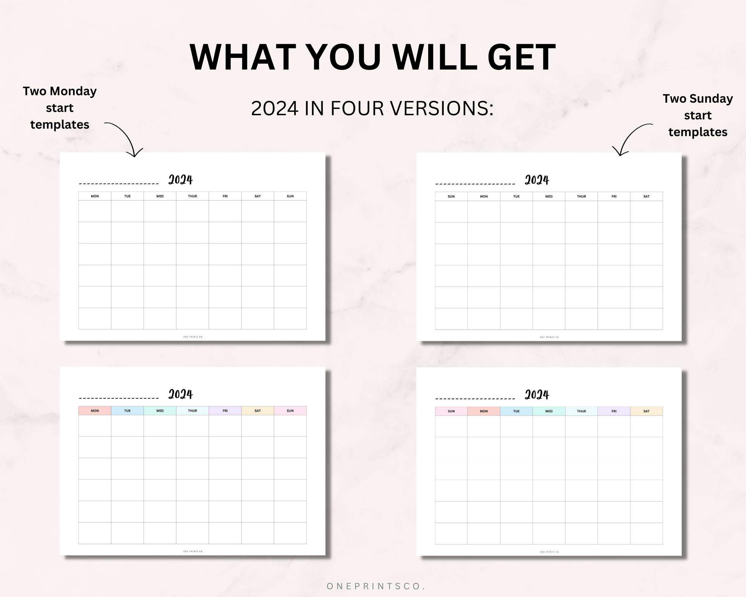 2024 2025 Calendar Blank Monthly Minimal Landscape Home Etsy