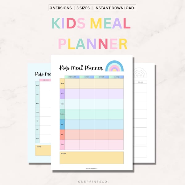 Kids Colourful Weekly Meal Planner, Printable Meal Tracker Template, Baby Food Wean Log, Toddler Food, Solids Meal Guide, A4/A5/Letter