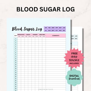 Blood Sugar Log Diabetic Journal Printable Chart Digital Insulin Log ...