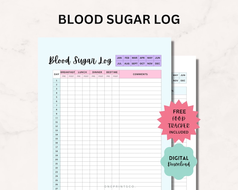Blood Sugar Log Diabetic Journal Printable Chart Digital Insulin Log ...
