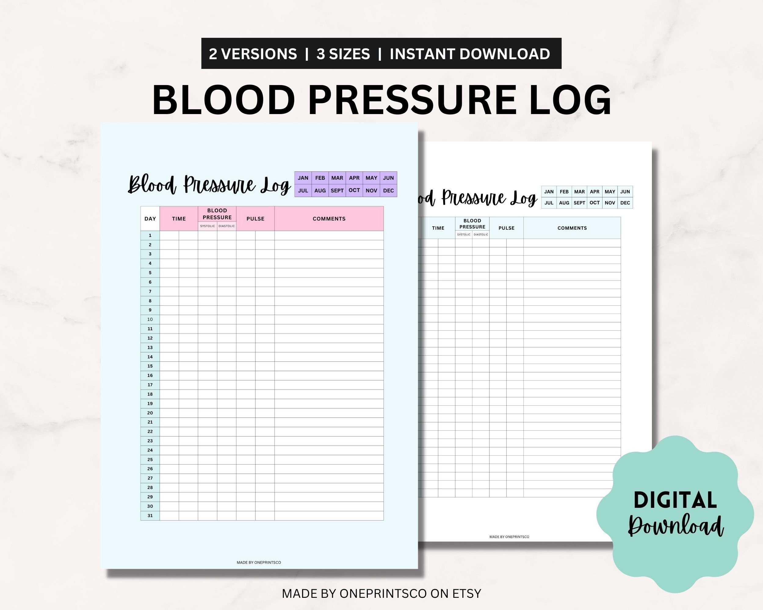 Printable Blood Pressure Chart Template