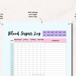 Blood Sugar Log Diabetic Journal Printable Chart Digital Insulin Log ...