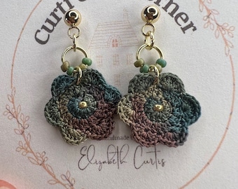 Micro Crochet Flower Dangle Earrings