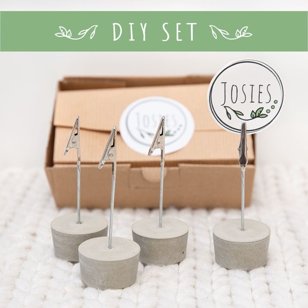 JOSIES concrete DIY set for 4 photo holders, card holders, make your own at home including video instructions, gift idea, table decoration, DIY idea, craft set