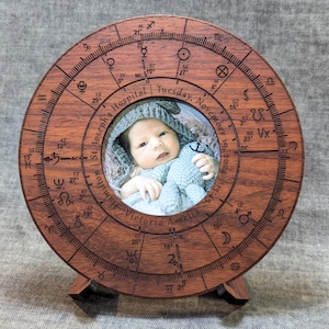 Moldura de madeira personalizada para mapa natal/mapa de nascimento/foto | Lembrança de astrologia e tarô | Presente pessoal exclusivo para bebê, amigo ou você mesmo