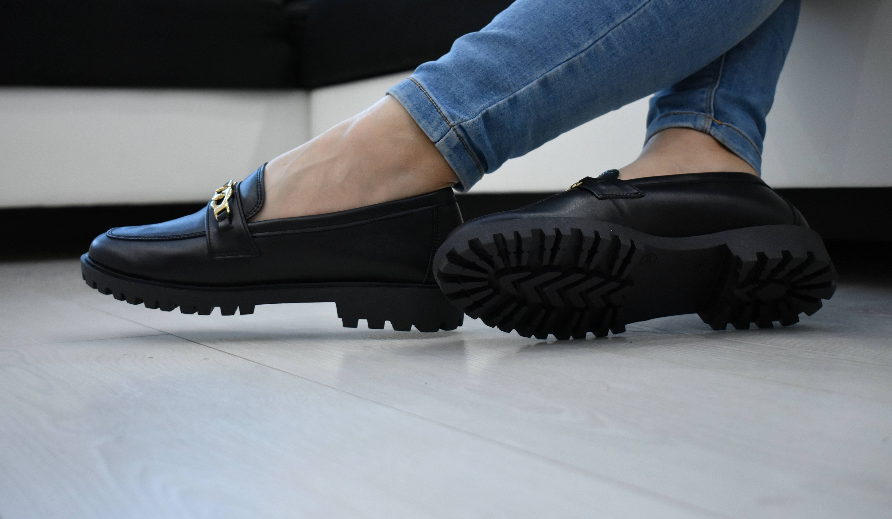 フラットシューズ ^fri fla^ ljh7092 stud ribbon platform loafer black 5011196 Black Studded Platform Loafers - Women's Loafers