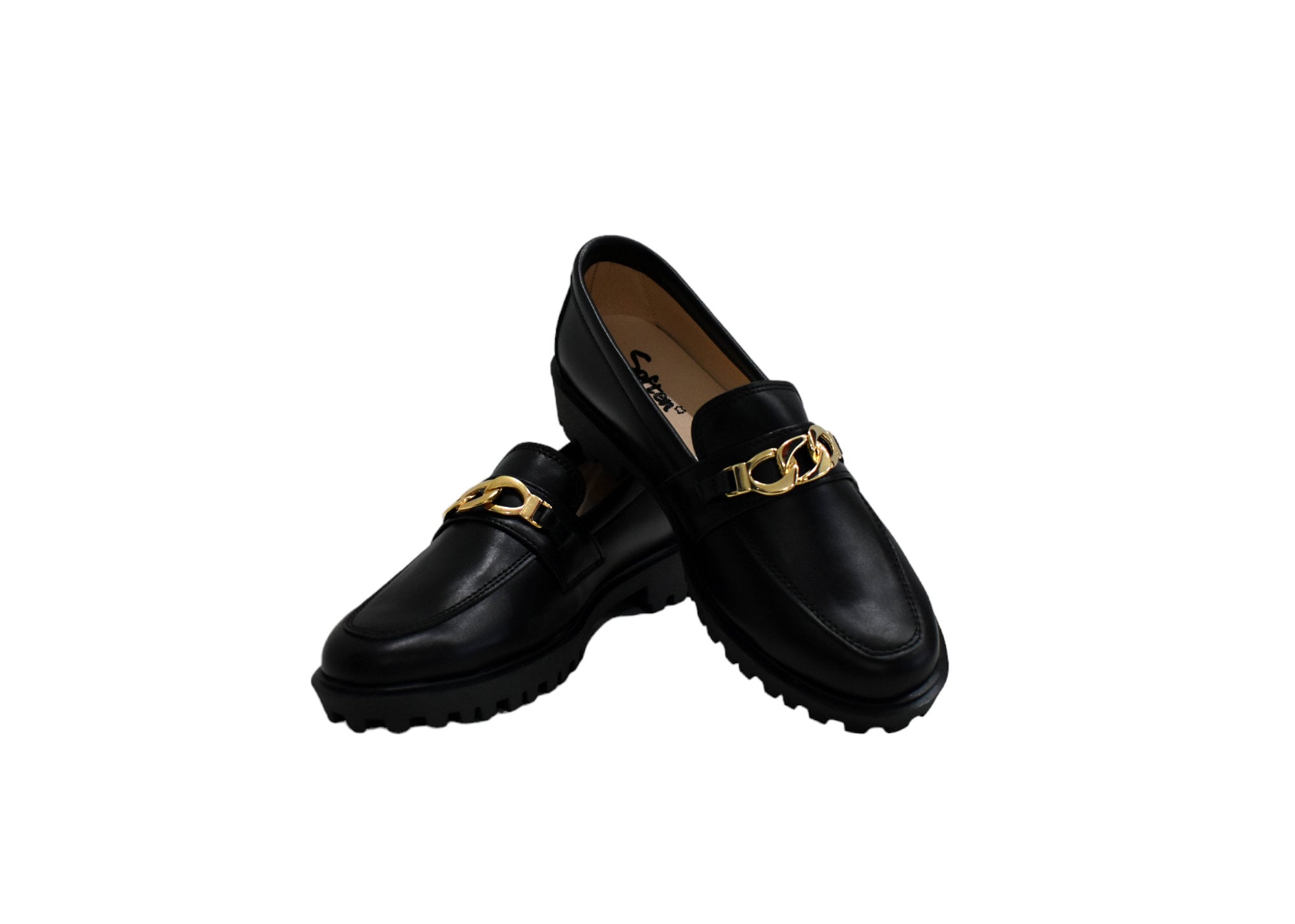 Black Leather Oxfords with Gold Chain Detail Glossy patent black leather. A bold gold detail. A  main image 4