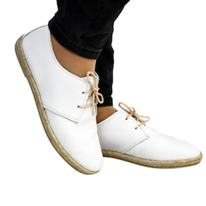 weiße Schnürschuhe für Frauen, Boho Schuhe, Leder Frauen Schuhe, Oxford Frauen Schuhe, Jute Espadrille, Echtes Leder Damen Schuhe