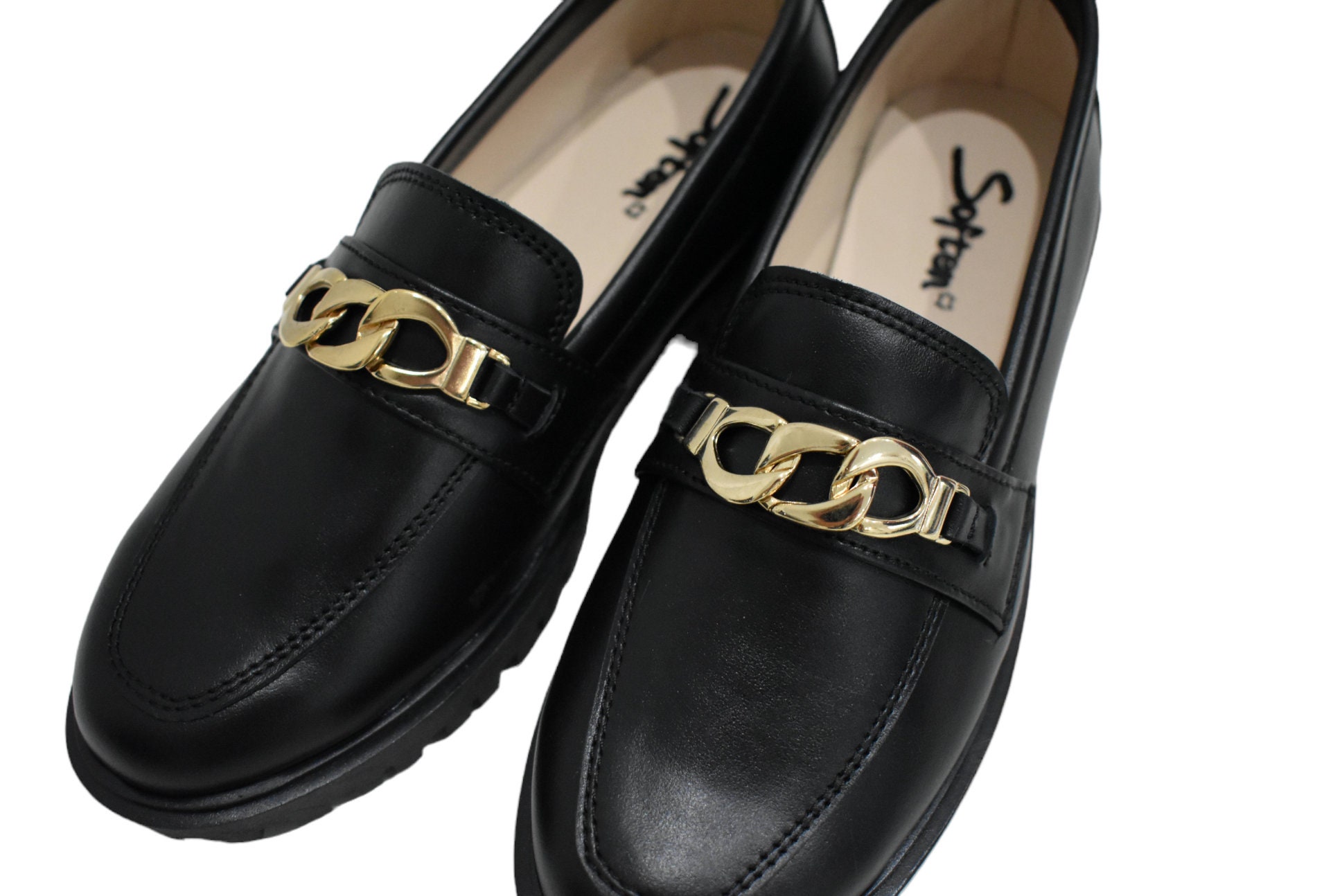 Platform Loafer With Gold Chain Black Platform Students