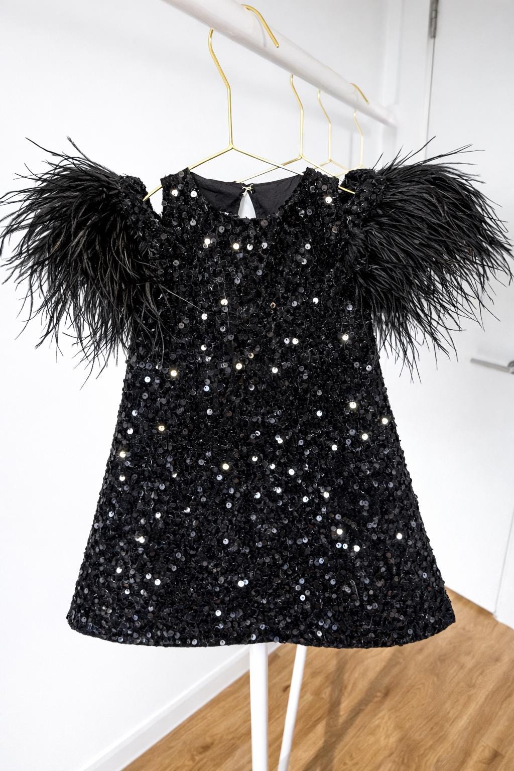Feather Sleeve Black Dress - Etsy
