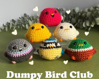 Club de pájaros de ganchillo Dumpy: pato, paloma, ganso, flamenco, pollito, herrerillo común. Llavero disponible.