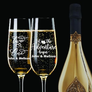 Two Hearts Become One Champagne Glass Wedding Favors, Custom Party Favor, Wedding Flutes, Engraved Champagne Flutes, Personalized Gifts