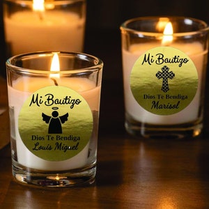 Mi Bautizo Christening Candle Favors - Custom Baptism Favors  - Christening Party favor - Religious Favor - Set of 12 - Dios Te Bendiga