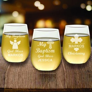 Personalized Christening Wine Glass Favors, Baptism Gifts, Set of 12