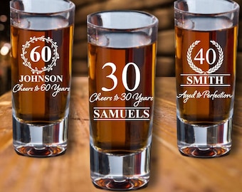 12 Pc set of Personalized Birthday Shot Glass Favors, Personalized Party Favor for Birthday, Shot Glasses, 40, 30th, 50th, 60th for him, 21