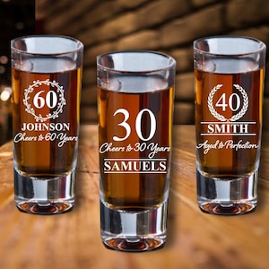 Custom Engraved 12 Pc set of Birthday Shot Glass Favors, Personalized Party Favor for Birthday, Shot Glasses, 40, 30th, 50th, 60th for him