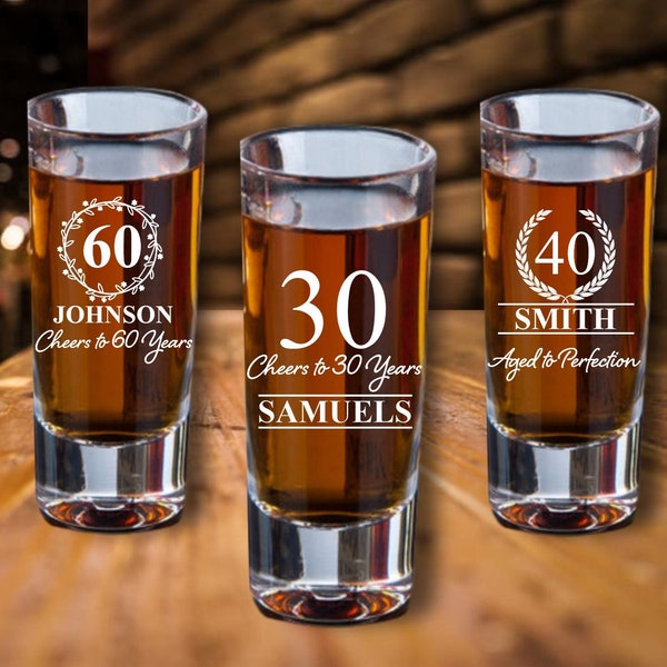 12 Pc set of Personalized Birthday Shot Glass Favors, Personalized Party Favor for Birthday, Shot Glasses, 40, 30th, 50th, 60th for him, 21