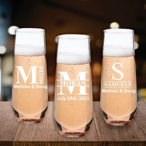 Custom Monogram Champagne Glass Wedding Favors, Unique Wedding Favors, Engraved Champagne Flutes, Toasting Flute Favors, Party Favors