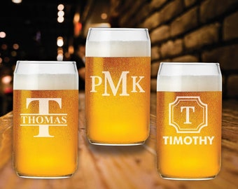 Custom Engraved Beer Can Glass, Monogram Gift, 16oz
