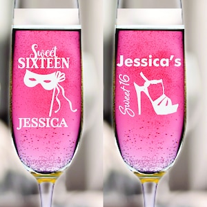 Sweet 16 Engraved Champagne Glass Favors, Set of 12